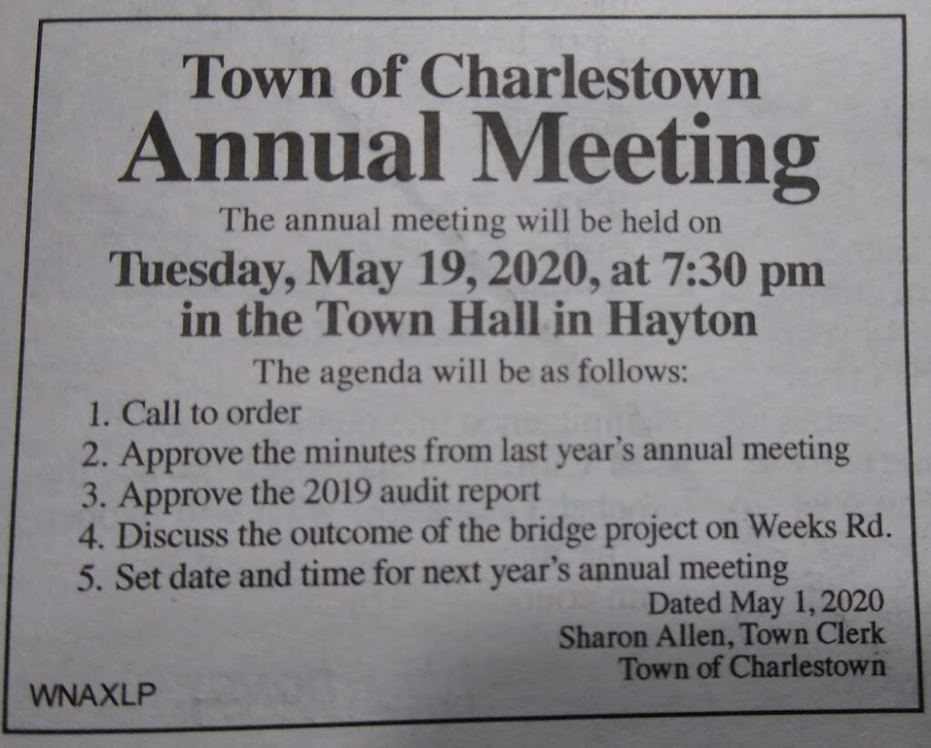 Annual Meeting Notice – Town Of Charlestown