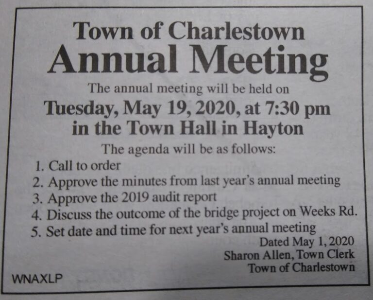 ANNUAL MEETING NOTICE – Town of Charlestown